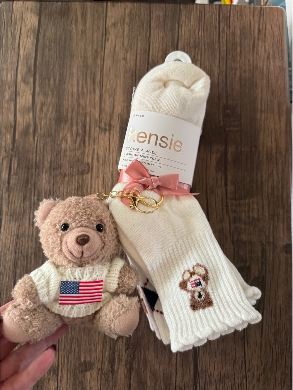 Kensie 5 Pack Teddy Bear Argyle Mini Crew Socks Size 4-10